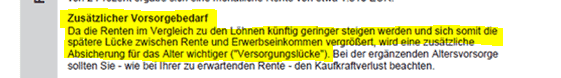 Zusätzlicher Vorsorgebedarf Zusätzlicher Vorsorgebedarf